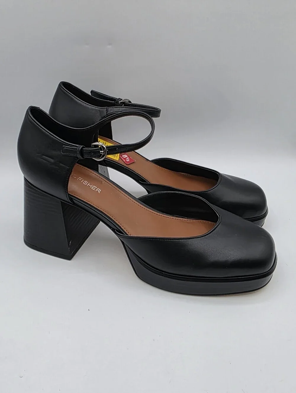 New Women's Faux Patent Leather Ankle Strap Platform Pump Chunky Block High Heel